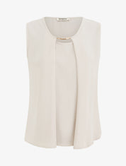 Top droit uni à col rond bijou - Beige - 1