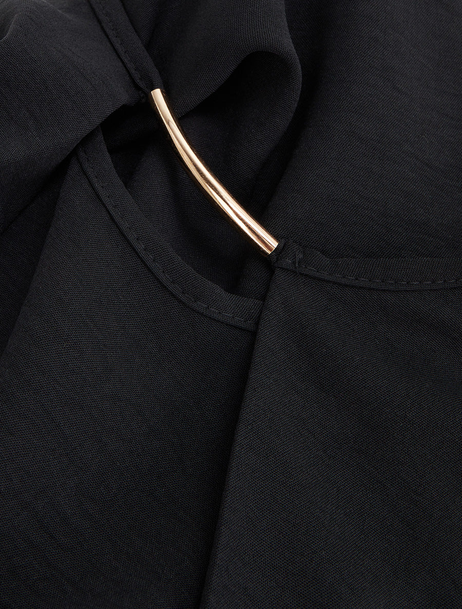 Top droit uni à col rond bijou - Noir - 3