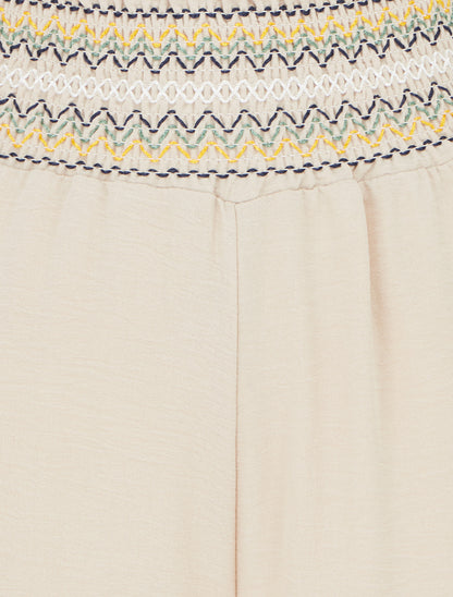 Pantalon droit à taille haute élastiquée - Beige - 3