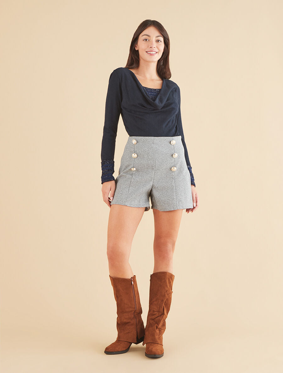 Short coupe ajustée en tweed - Gris - 4