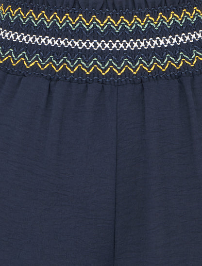 Pantalon droit à taille haute élastiquée - Marine - 3