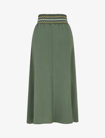 Jupe longue évasée à taille élastiquée - Kaki - 2