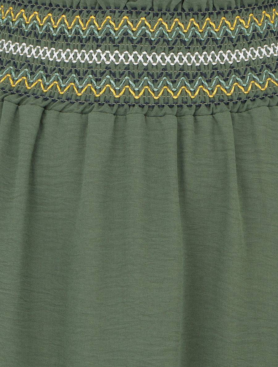 Jupe longue évasée à taille élastiquée - Kaki - 3