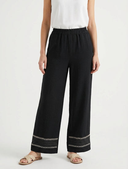 Broek met geborduurde randen - Zwart