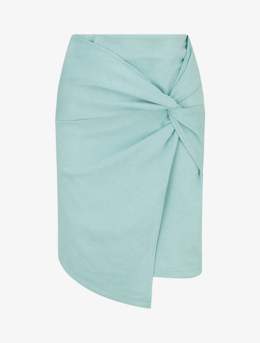 Jupe droite en suédine effet torsadé - Vert d&