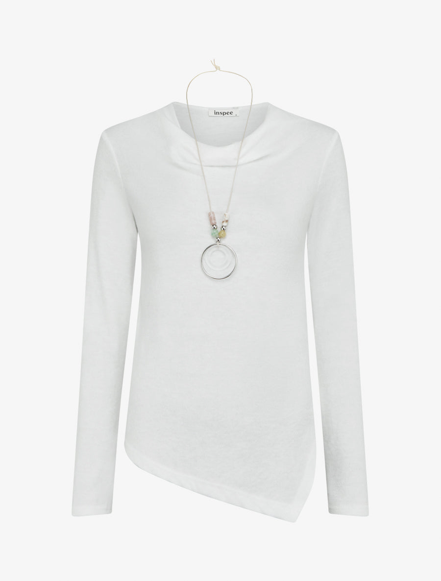 Pull asymétrique à col bénitier - Blanc - 1