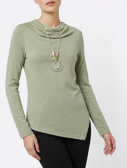 Pull asymétrique à col bénitier - Kaki