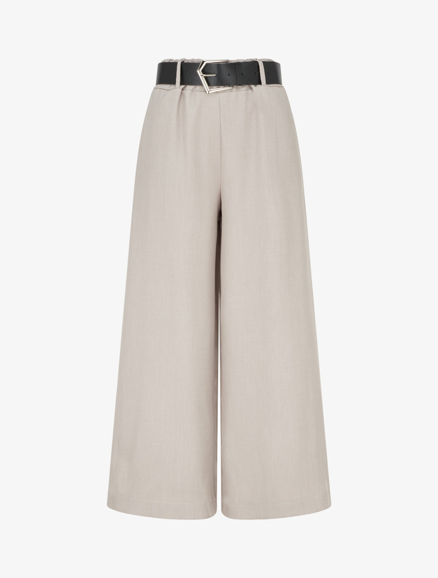 Pantalon ample uni à taille haute - Taupe clair - 1
