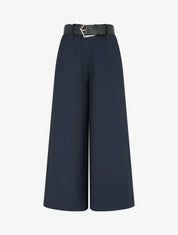 Pantalon ample uni à taille haute - Marine - 1