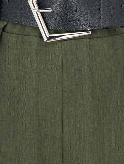 Pantalon ample uni à taille haute - Kaki - 3