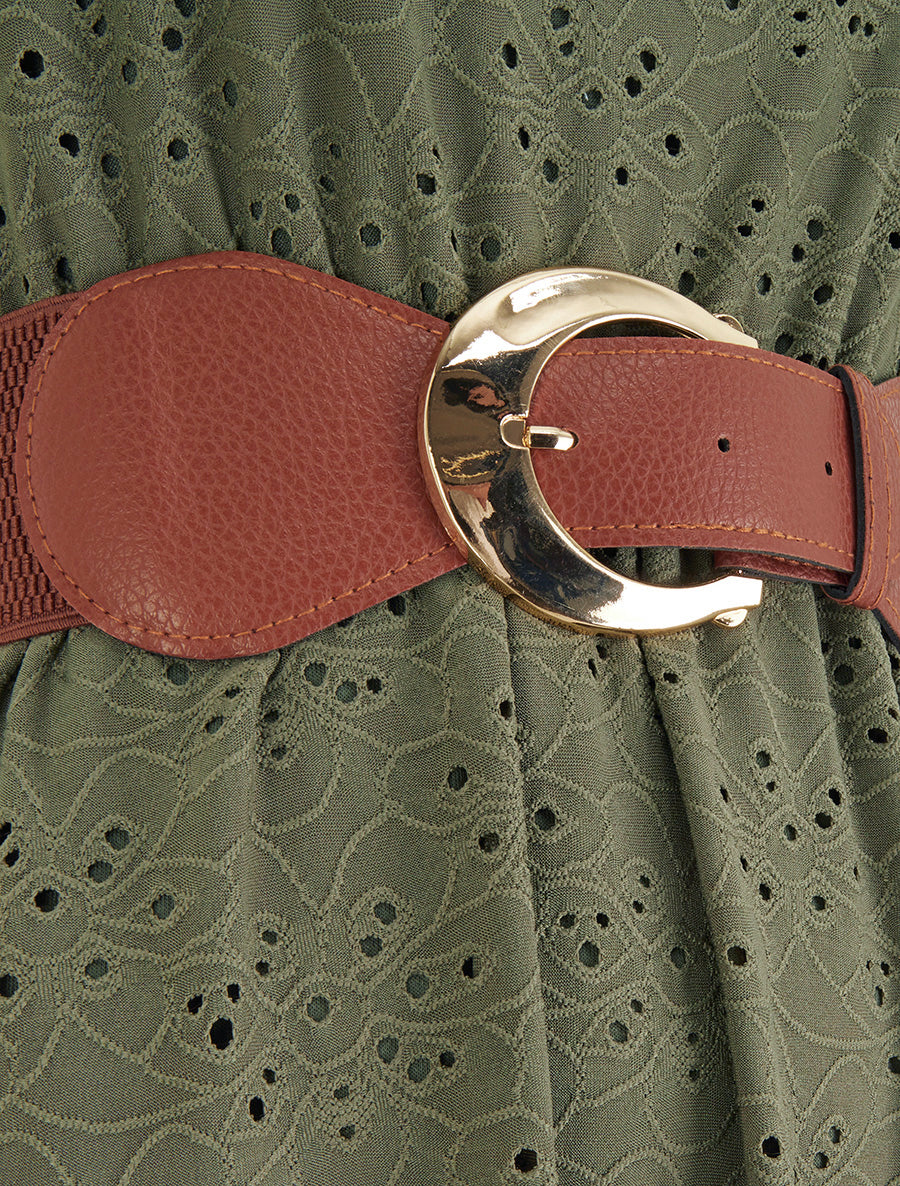 Robe évasée sans manches en broderie anglaise - Kaki - 3