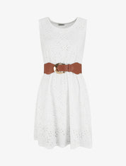 Robe évasée sans manches en broderie anglaise - Blanc - 1