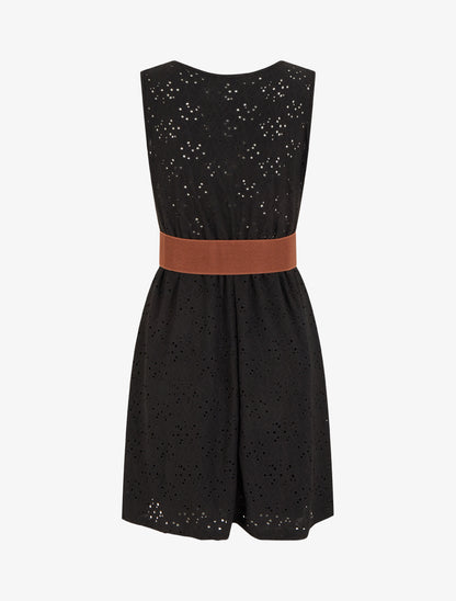 Robe évasée sans manches en broderie anglaise - Noir - 2