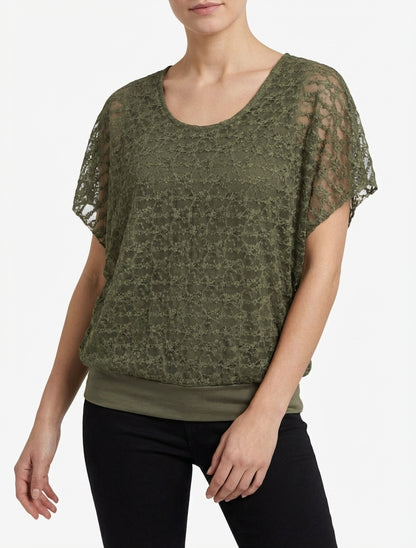 Top boule en dentelle - Kaki
