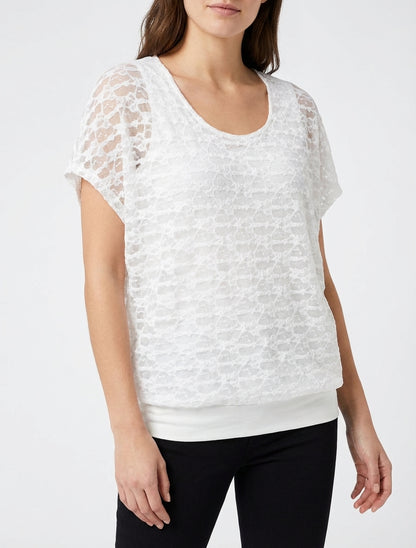 Top boule en dentelle - Blanc