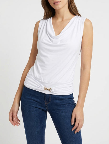 Top uni à empiècement bijou strassé - Blanc