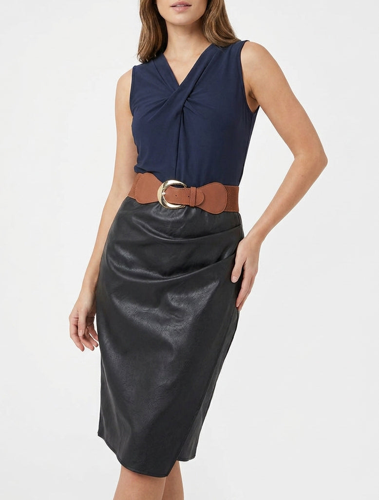 Robe bimatière à col V - Noir