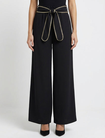 Pantalon ceinturé à détail irisé - Noir
