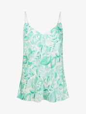 Caraco satiné imprimé feuillage - Vert menthe - 1