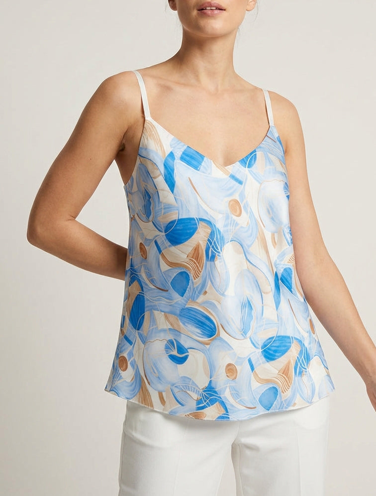 Abstrakte bedrukt satijnen hemdje - Lichtblauw