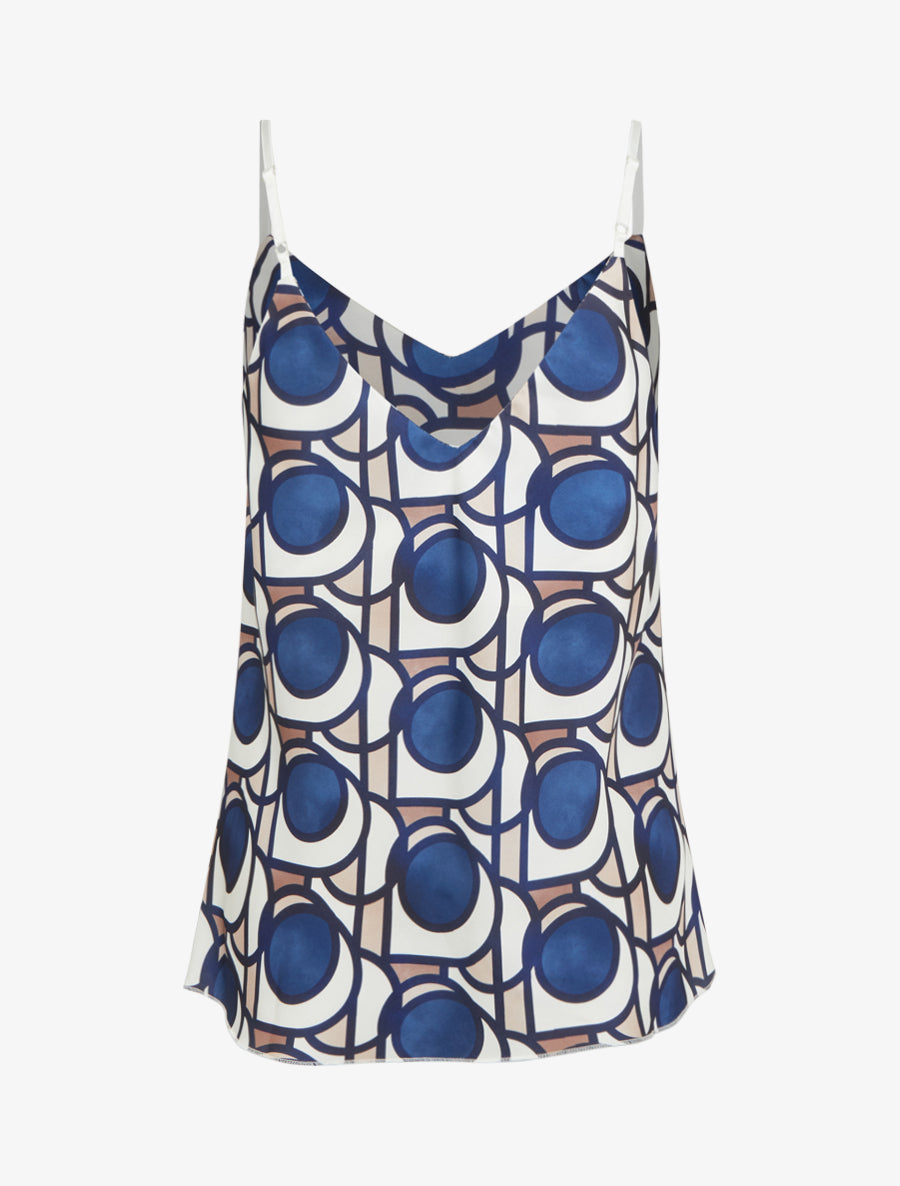 Caraco satiné imprimé graphique - Marine - 2