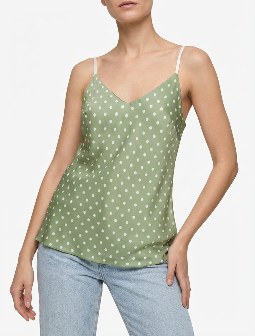 Caraco satiné imprimé à pois - Kaki