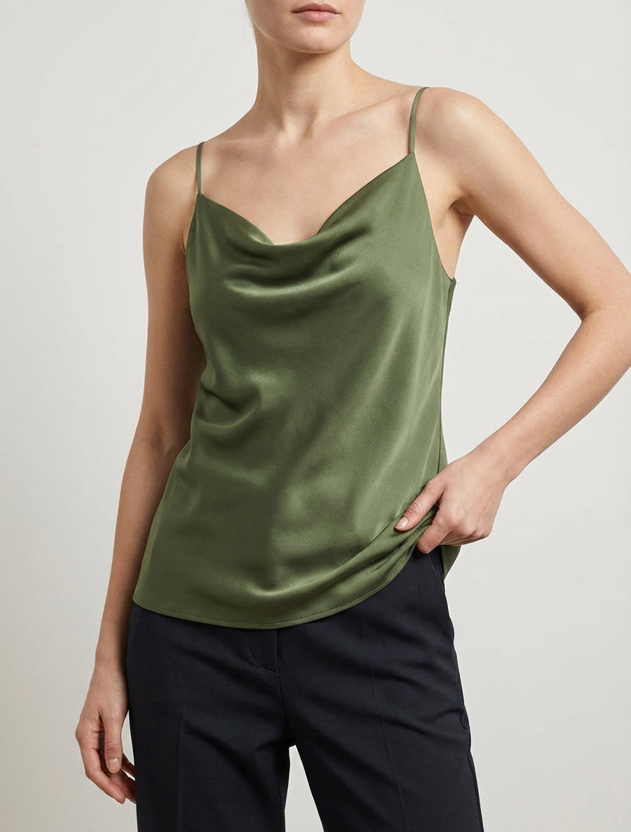 Caraco satiné à col bénitier - Kaki