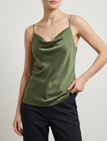 Caraco satiné à col bénitier - Kaki