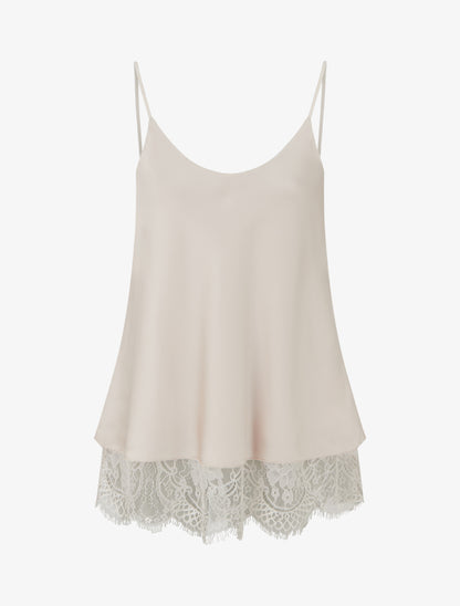 Caraco satiné à bords en dentelle - Beige clair - 1