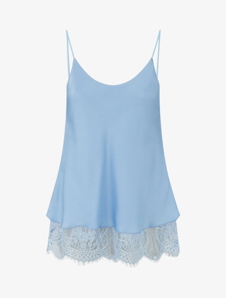 Caraco satiné à bords en dentelle - Bleu ciel - 1