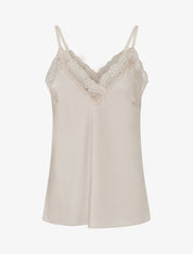 Caraco satiné à col en dentelle - Beige clair - 1