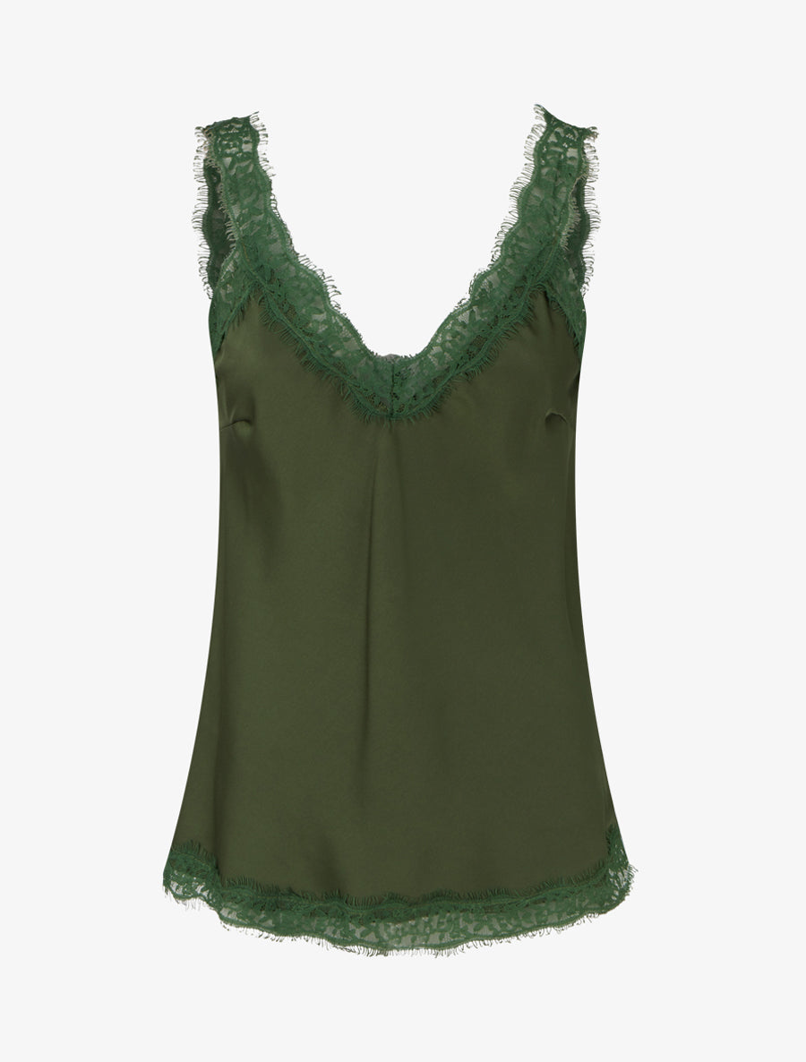 Caraco à bretelles et bords en dentelle - Kaki - 1