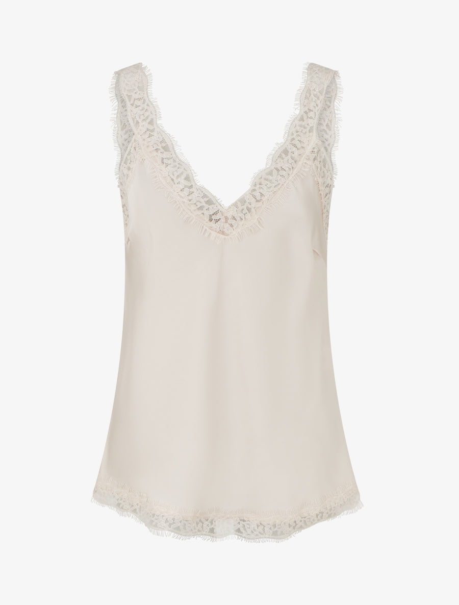 Caraco à bretelles et bords en dentelle - Beige - 1