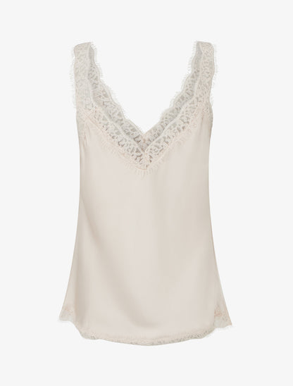 Caraco à bretelles et bords en dentelle - Beige - 2