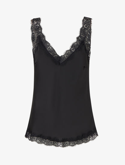 Caraco à bretelles et bords en dentelle - Noir - 1