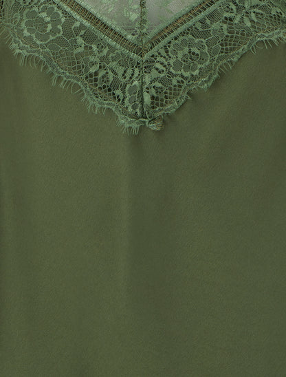 Caraco à col V en dentelle - Kaki - 3