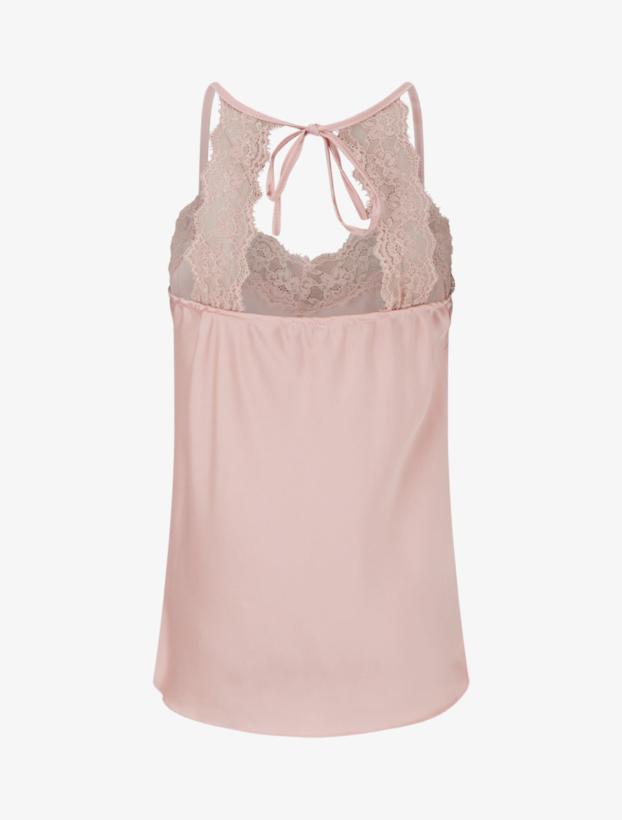 Caraco satiné à dentelle et liens - Rose - 2