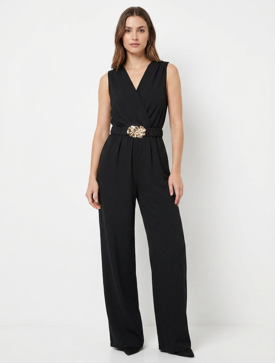 Combinaison sans manches à ceinture - Noir