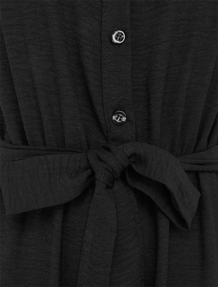 Combinaison boutonnée à épaules en dentelle - Noir - 3