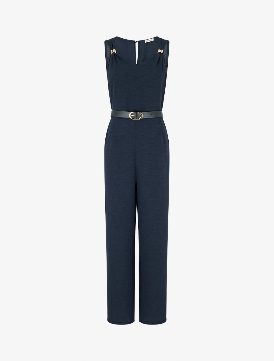 Combinaison unie à empiècement bijoux - Bleu nuit - 1