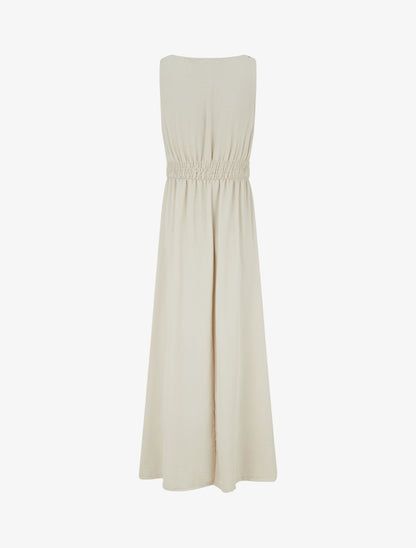 Robe longue évasée à bretelles perlées - Beige - 2