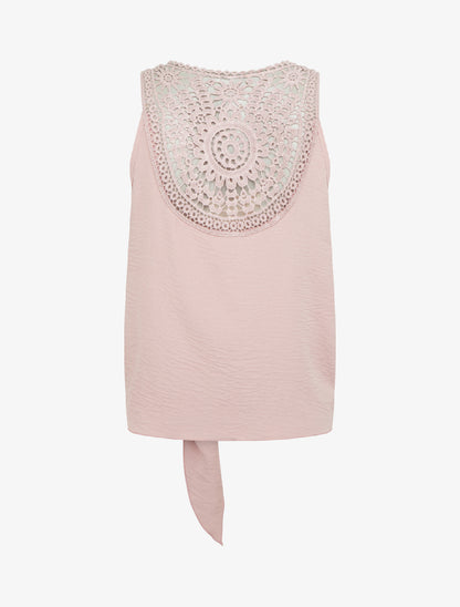 Top uni à nouer et dos brodé - Vieux rose - 2