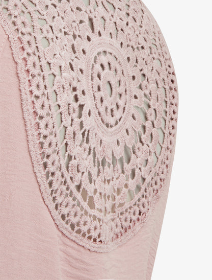 Top uni à nouer et dos brodé - Vieux rose - 3