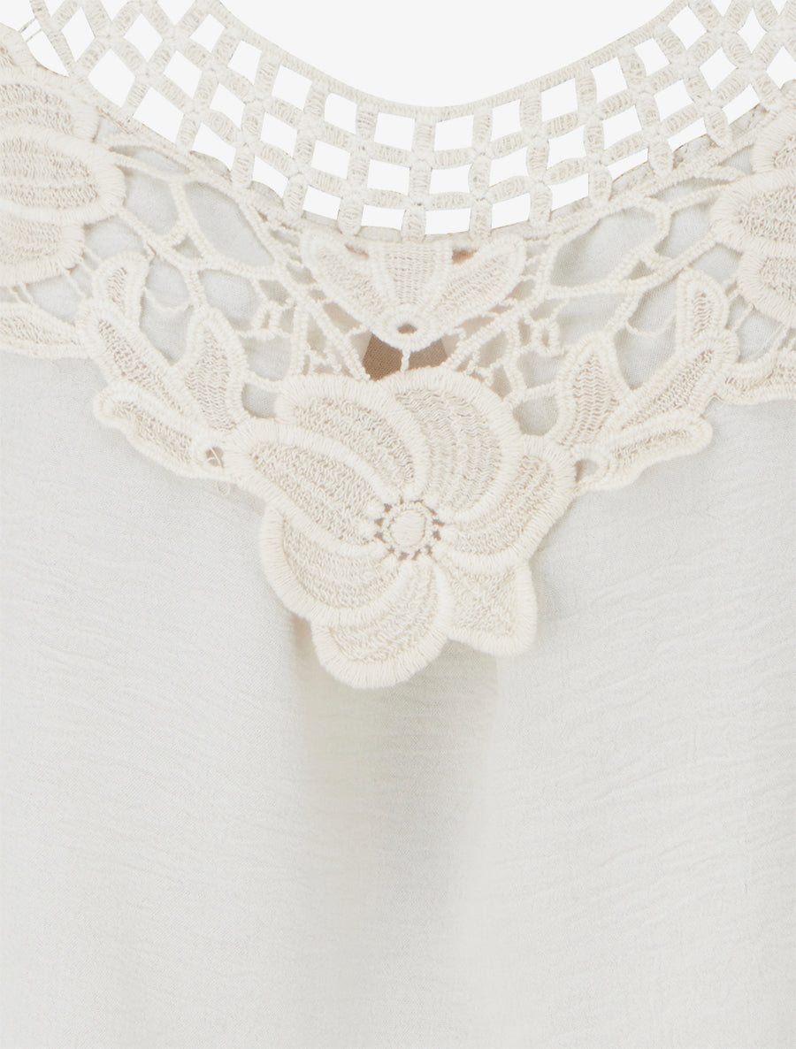 Top sans manches à dentelle et crochet - Beige - 3