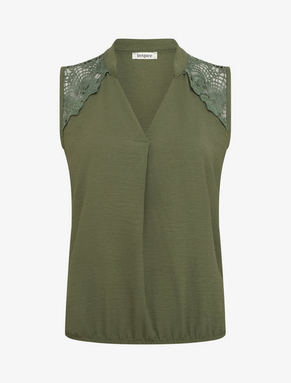 Top sans manches à détail brodé - Kaki - 1