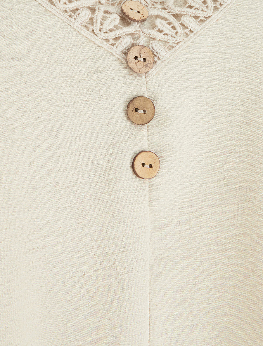 Caraco à boutons décoratifs et broderie - Beige - 3