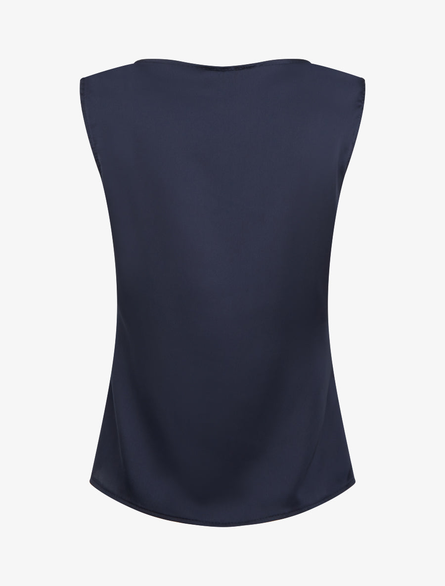 Top satiné à col bénitier - Marine - 2