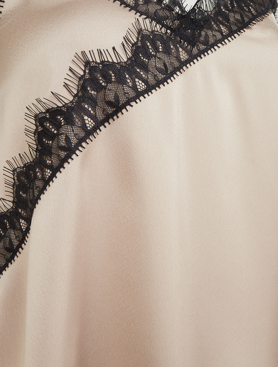 Caraco satiné asymétrique à détail dentelle - Taupe - 3