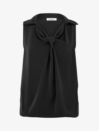 Top droit uni à col V - Noir - 1