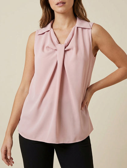 Top droit uni à col V - Vieux rose